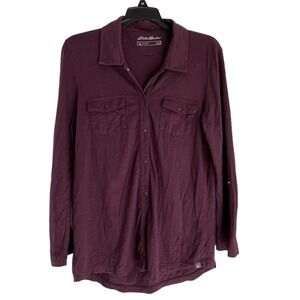 Eddie Bauer Womens Long Sleeve Button Down Collared 2 pockets Shirt Purple SZ S